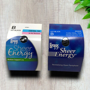 NEW Lot 2 x L'eggs Sheer Energy Pantyhose Sz B Support Control Top Black NIB